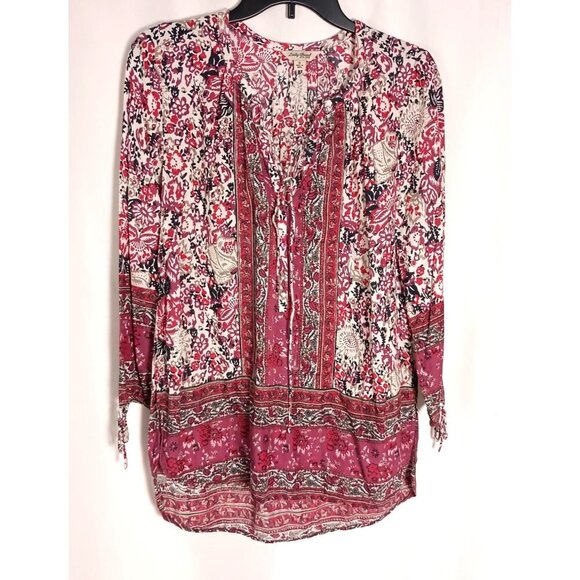 Lucky Brand Boho Tunic Top Rose Pink 3/4 Sleeve Blouse Women’s Size S - Picture 2 of 8